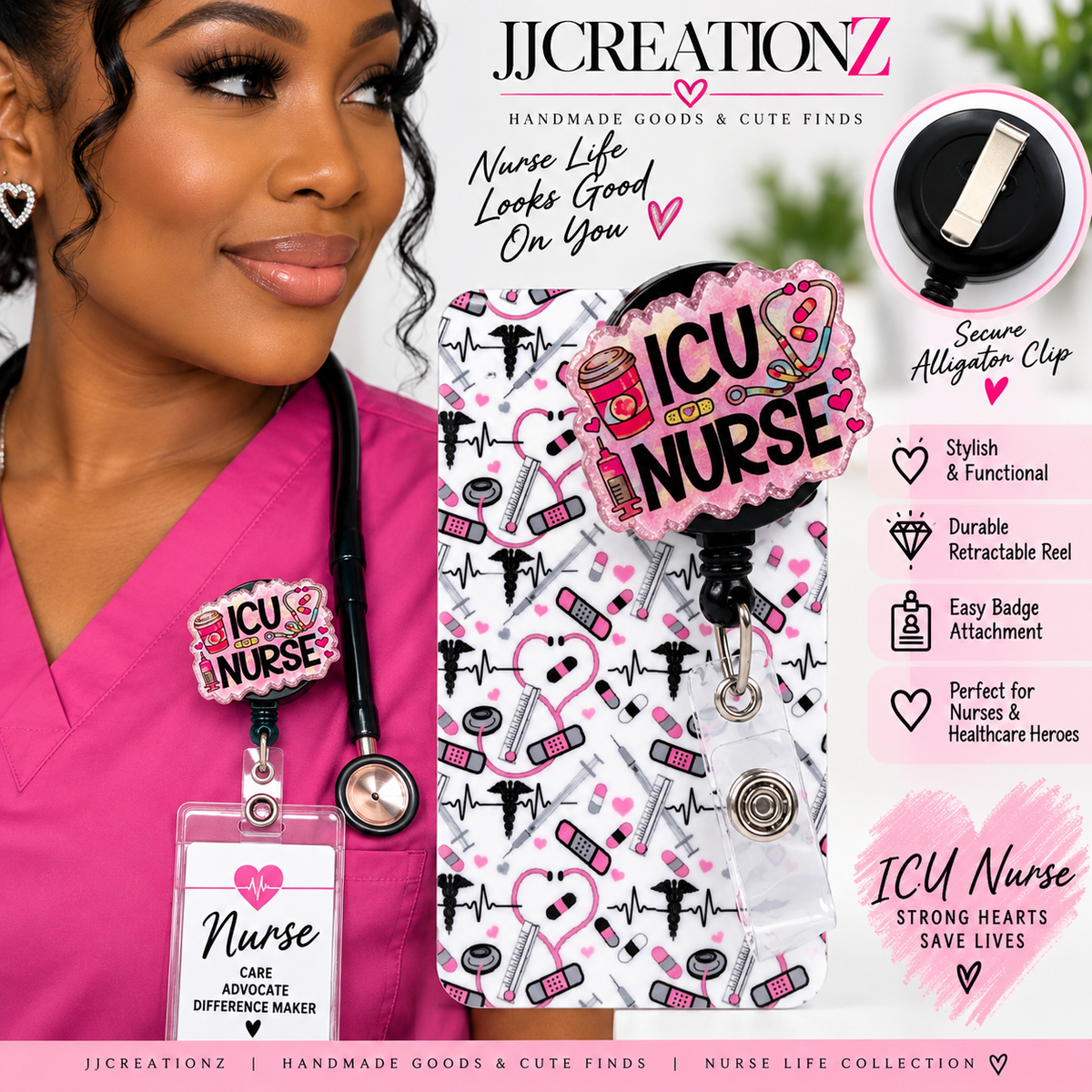 🩺💖 ICU Nurse Badge Reel & ID Holder Set 💖🩺