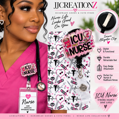 🩺💖 ICU Nurse Badge Reel & ID Holder Set 💖🩺