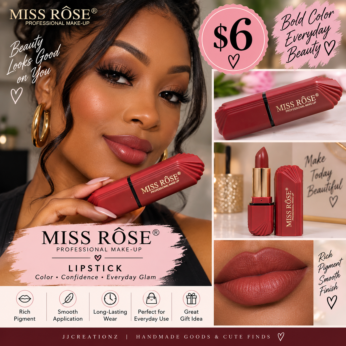 💄 MISS RÔSE Lipstick – Rich Color & Smooth Finish