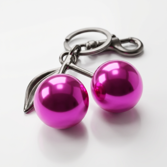 Pink Cherry Charm Keychain – Glossy Metallic Bag Charm