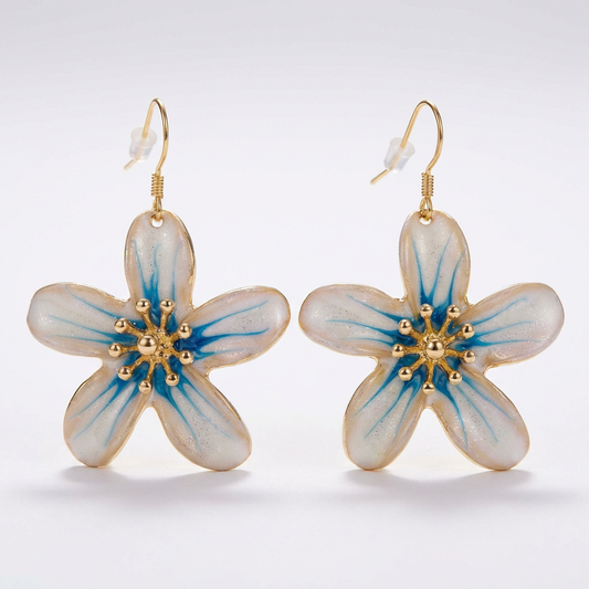 White & Blue Flower Drop Earrings – Elegant Floral Statement Jewelry