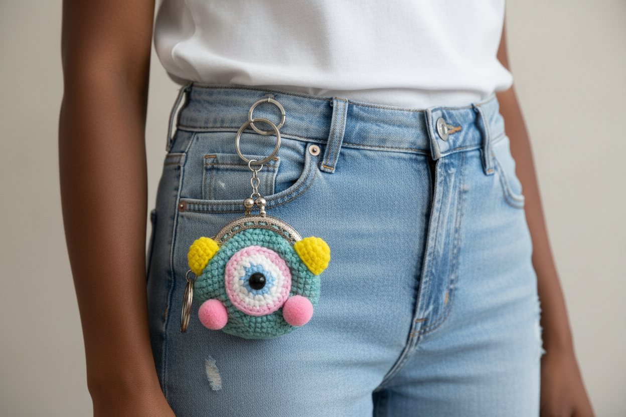 🧶 Crochet Evil Eye Mini Coin Purse Keychain – JJCREATIONZ