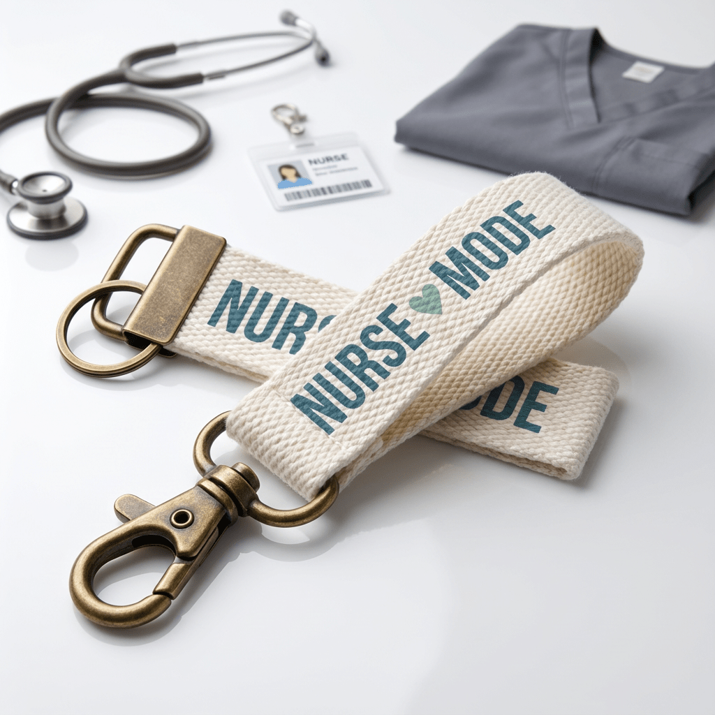 🩺 “Nurse Mode” Fabric Keychain – Sturdy Canvas with Antique Brass Clip