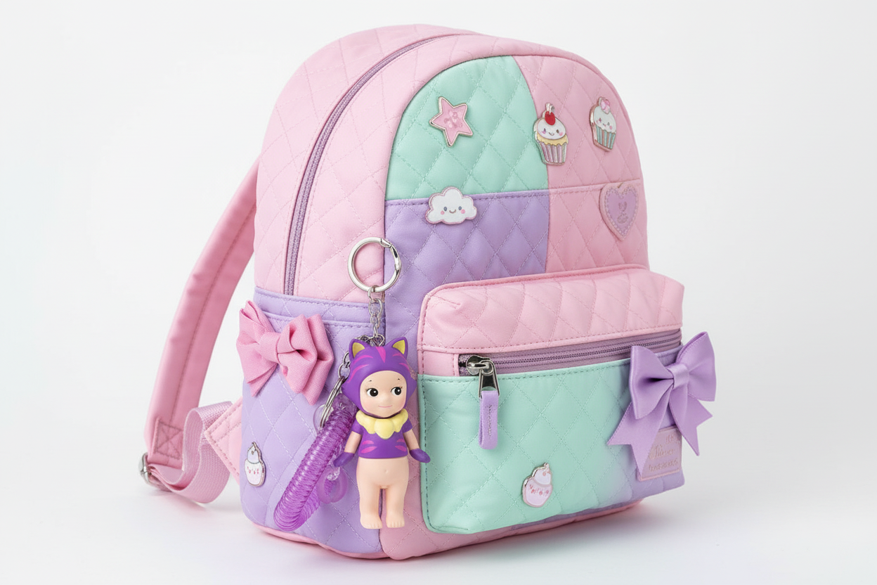 Purple Cat Doll Charm Keychain – Cute Kawaii Bag & Phone Accessory
