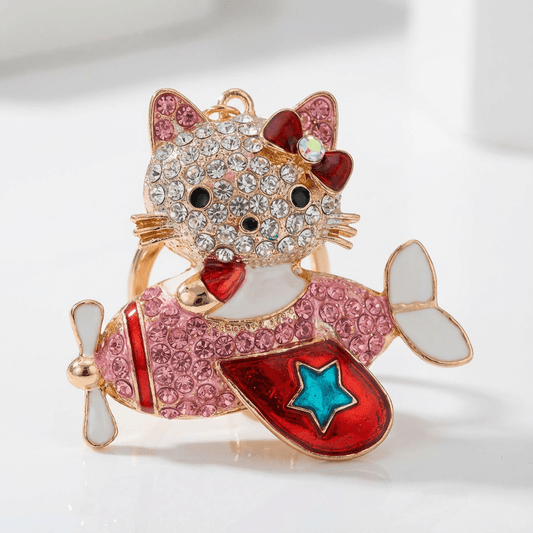 ✈️✨ Crystal Cat in Airplane Keychain – Cute & Sparkly Bag Charm