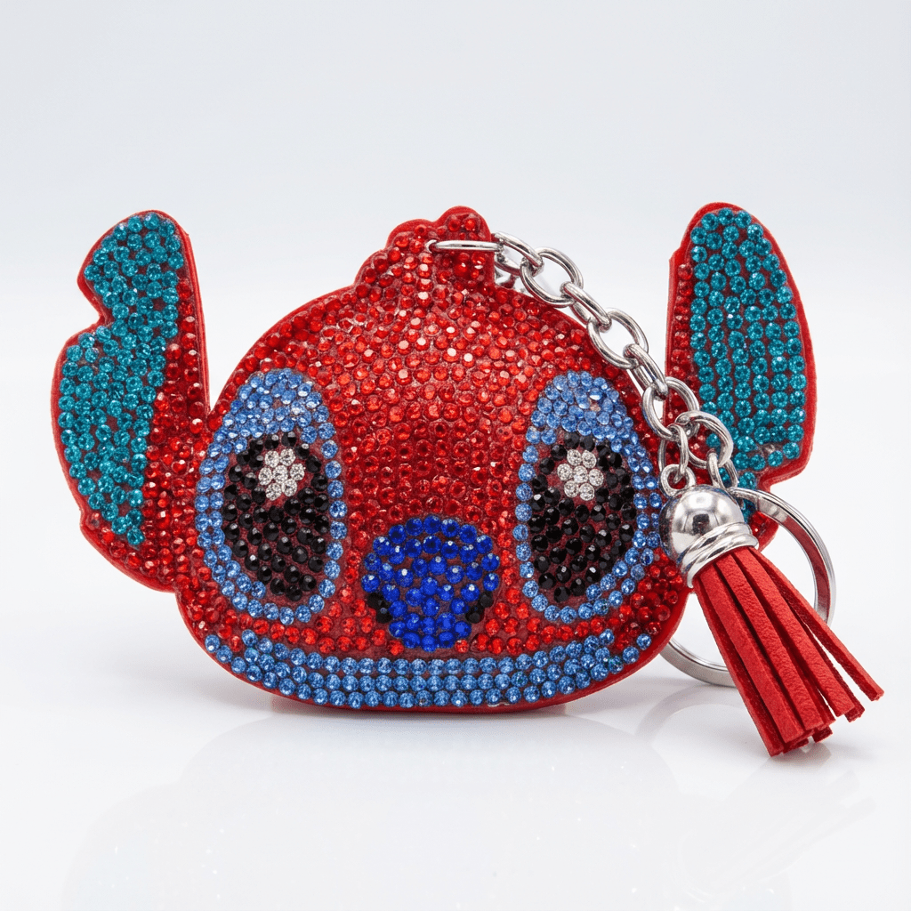 Red Rhinestone Stitch-Inspired Keychain