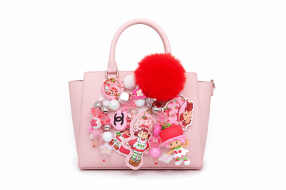 🍓 Strawberry Shortcake Bag Charm – Pink Beaded Accessory with Pom-Pom 🍓