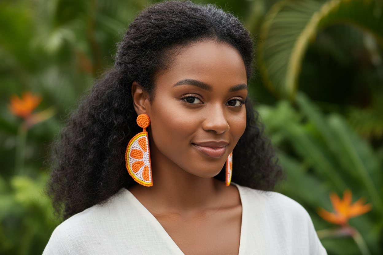 Orange Slice Beaded Earrings