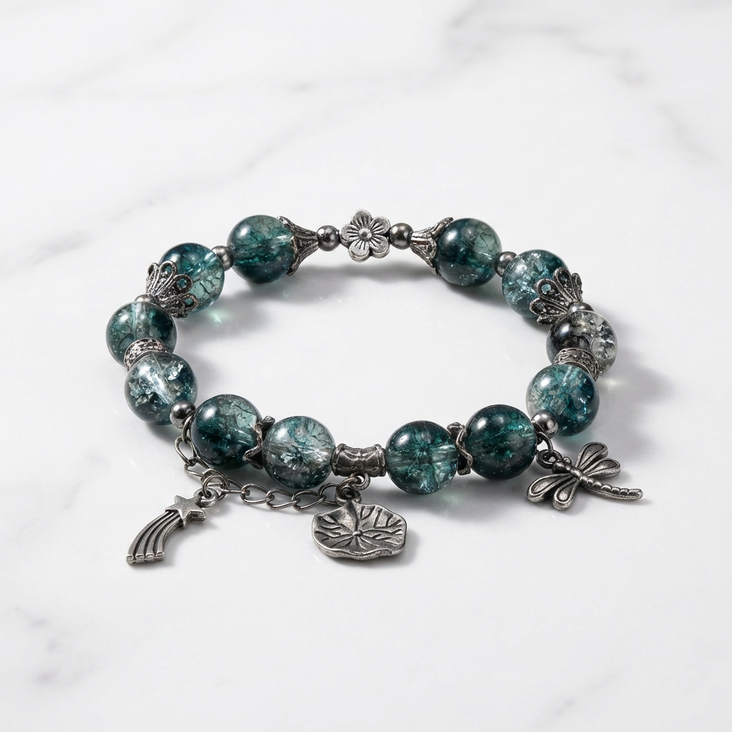 Blue Charm Beaded Bracelet – Dragonfly & Nature-Inspired Jewelry