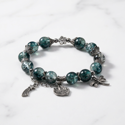 Blue Charm Beaded Bracelet – Dragonfly & Nature-Inspired Jewelry
