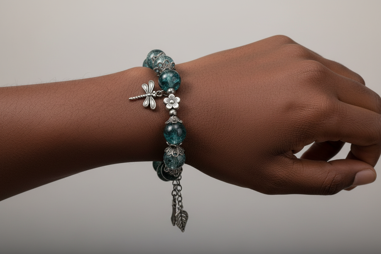 Blue Charm Beaded Bracelet – Dragonfly & Nature-Inspired Jewelry