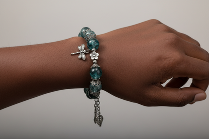 Blue Charm Beaded Bracelet – Dragonfly & Nature-Inspired Jewelry