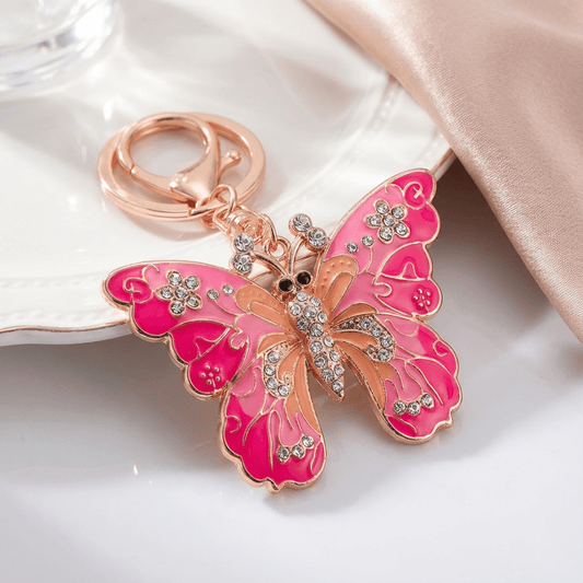 Pink Crystal Butterfly Keychain – Elegant Enamel & Rhinestone Bag Charm