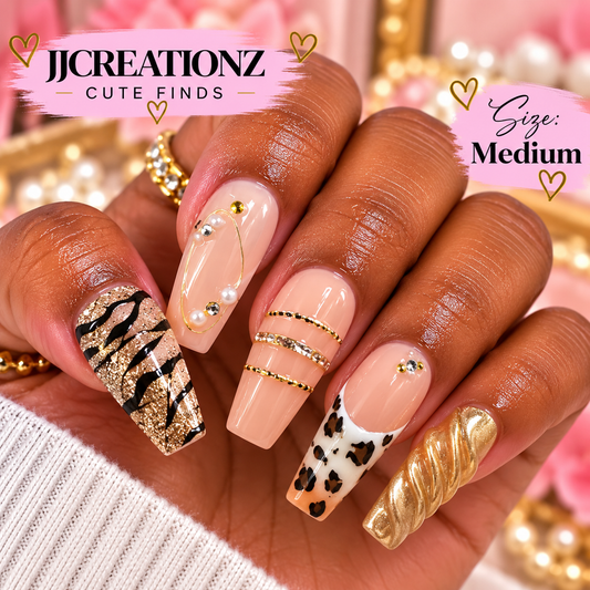 Golden Wild Luxe Glam Press-On Nails – Medium