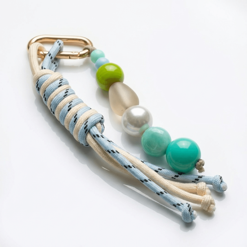 🌿 Minimalist Rope & Bead Keychain – Modern Boho Bag Charm