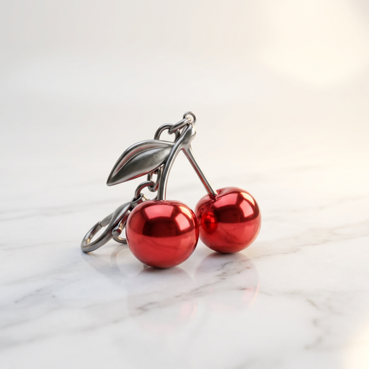 Red Cherry Charm Keychain – Glossy Metallic Bag Charm