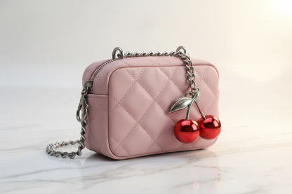 Red Cherry Charm Keychain – Glossy Metallic Bag Charm