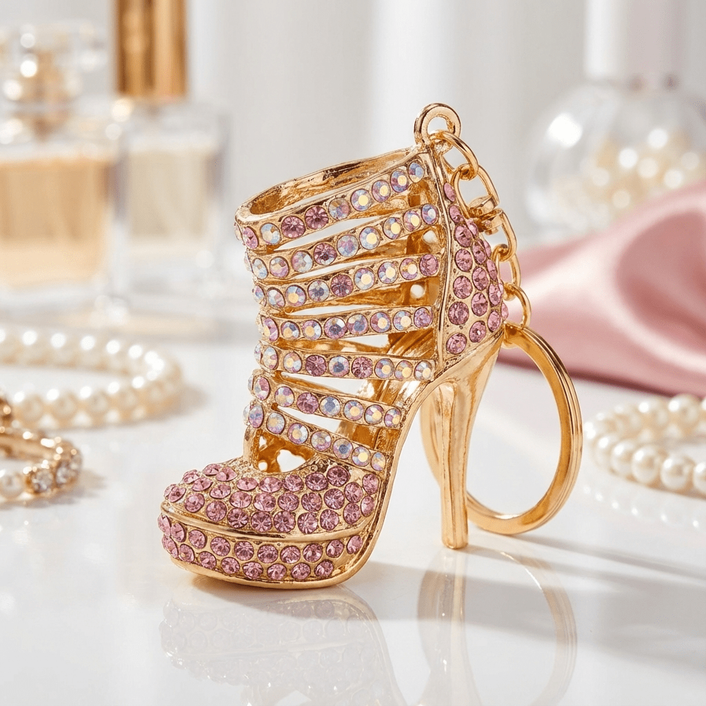 💎 Pink Rhinestone High Heel Keychain