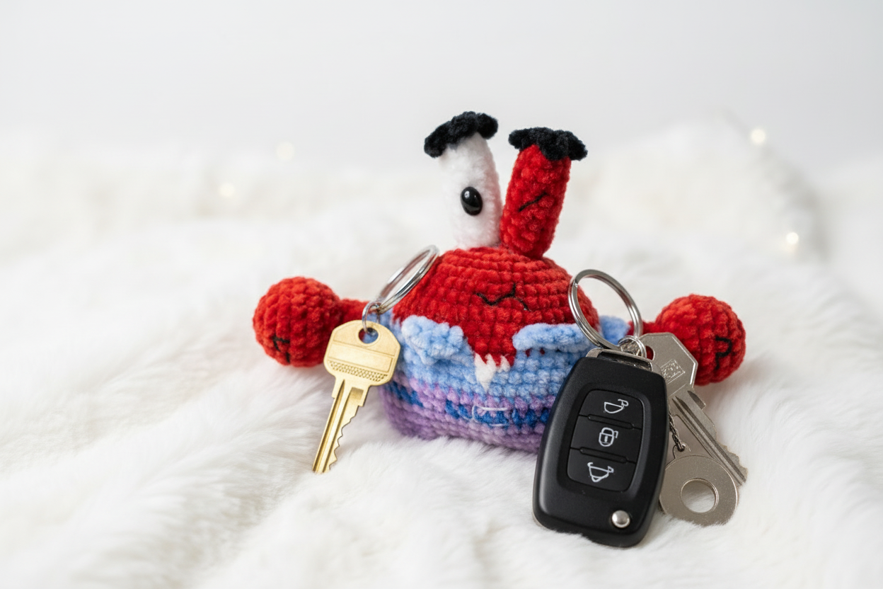 🦀 Crochet Krusty Crab Plush Keychain – JJCREATIONZ