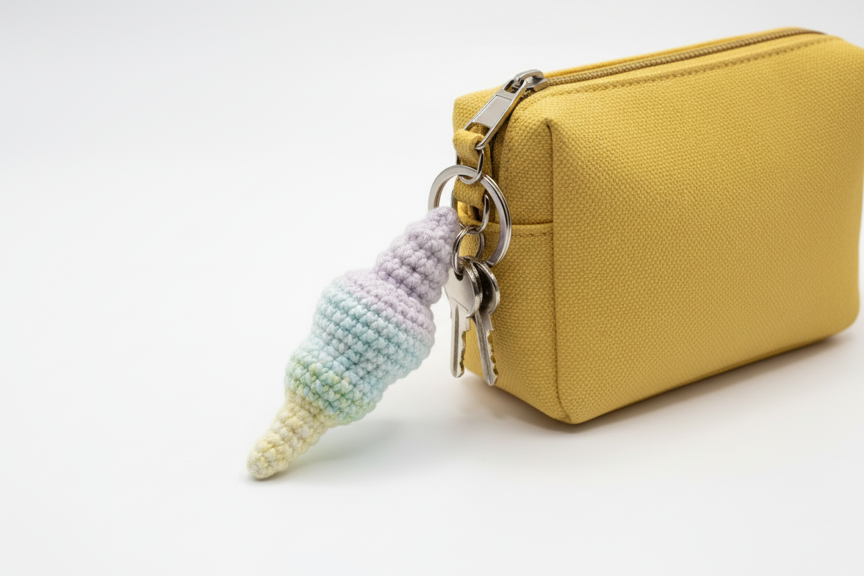 handmade crochet conch shell keychain