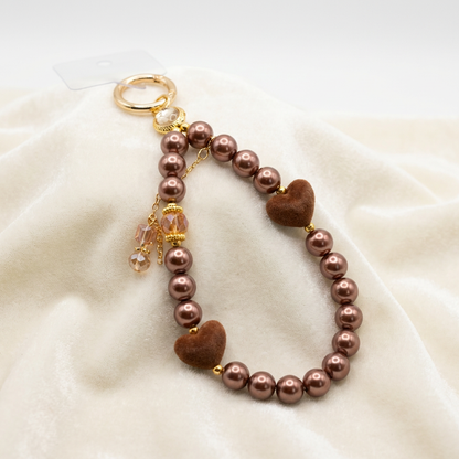 Chocolate Heart Beaded Bag Charm – Pearl Handbag Accessory