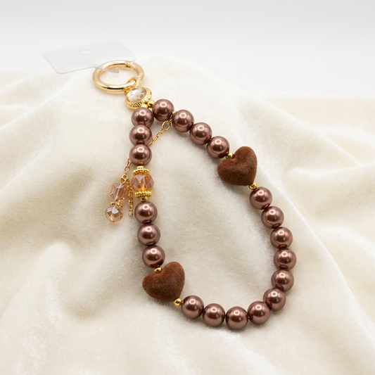 Chocolate Heart Beaded Bag Charm – Pearl Handbag Accessory