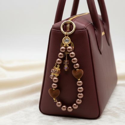 Chocolate Heart Beaded Bag Charm – Pearl Handbag Accessory