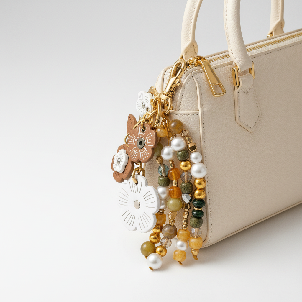 🌸 Handmade Floral Beaded Keychain – Boho Charm with Pearls & Gemstones
