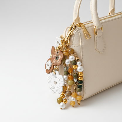 🌸 Handmade Floral Beaded Keychain – Boho Charm with Pearls & Gemstones