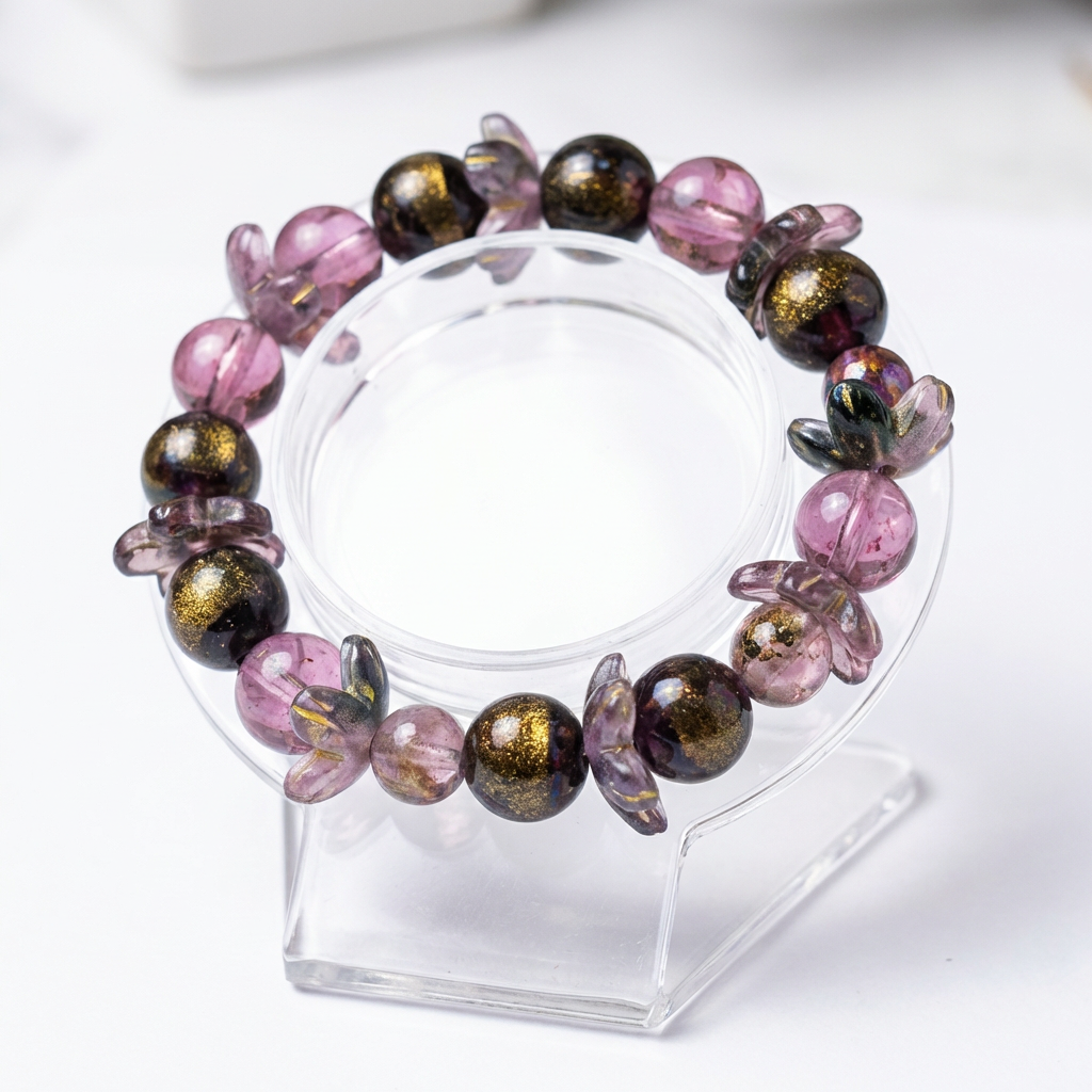 Pink & Smoky Crystal Beaded Bracelet – Elegant Stretch Bracelet