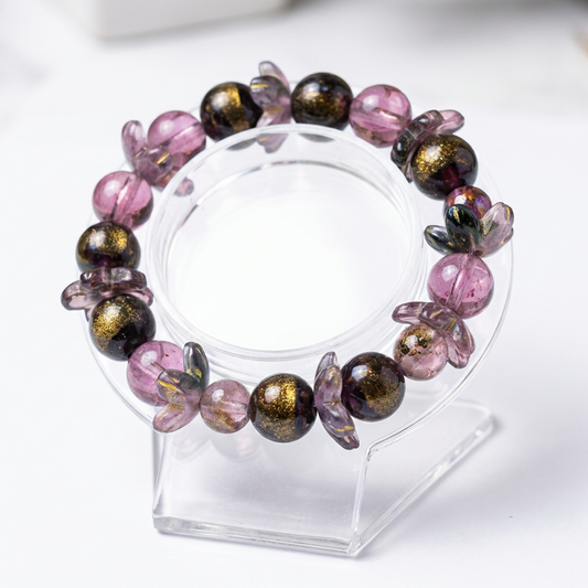 Pink & Smoky Crystal Beaded Bracelet – Elegant Stretch Bracelet