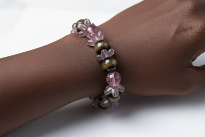 Pink & Smoky Crystal Beaded Bracelet – Elegant Stretch Bracelet