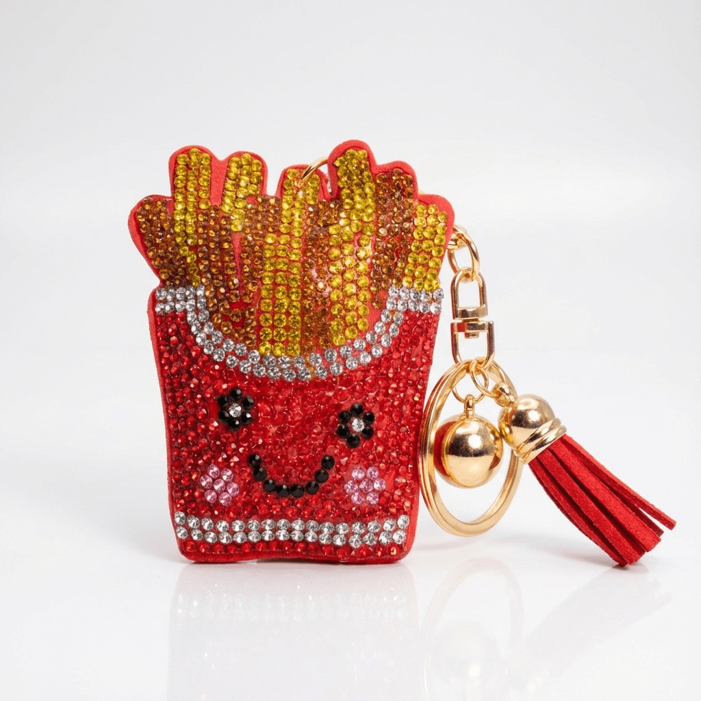 🍟 Sparkly French Fries Keychain – Cute Rhinestone Charm