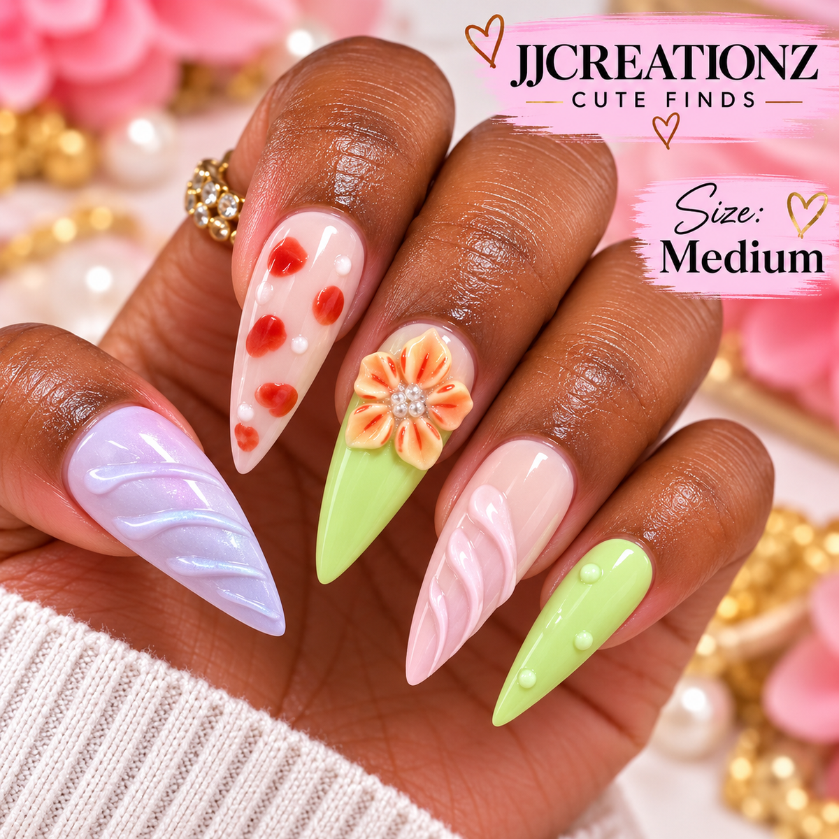 Tropical Blossom Dream – Medium Stiletto Press-On Nails