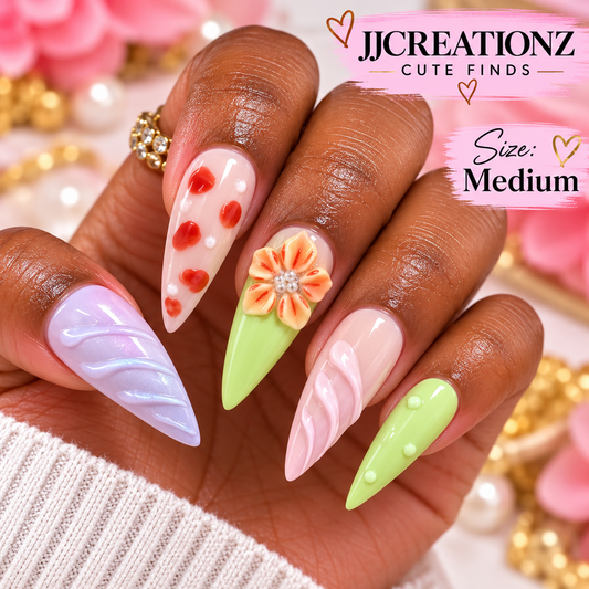 Tropical Blossom Dream – Medium Stiletto Press-On Nails