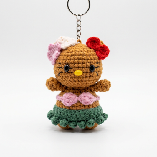 Handmade Crochet Tropical Kitty Plush – Cute Amigurumi Doll keychain