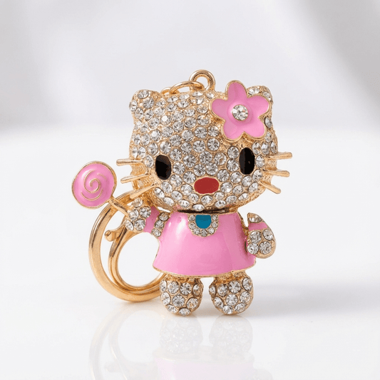 Pink Sparkle Kitty Keychain