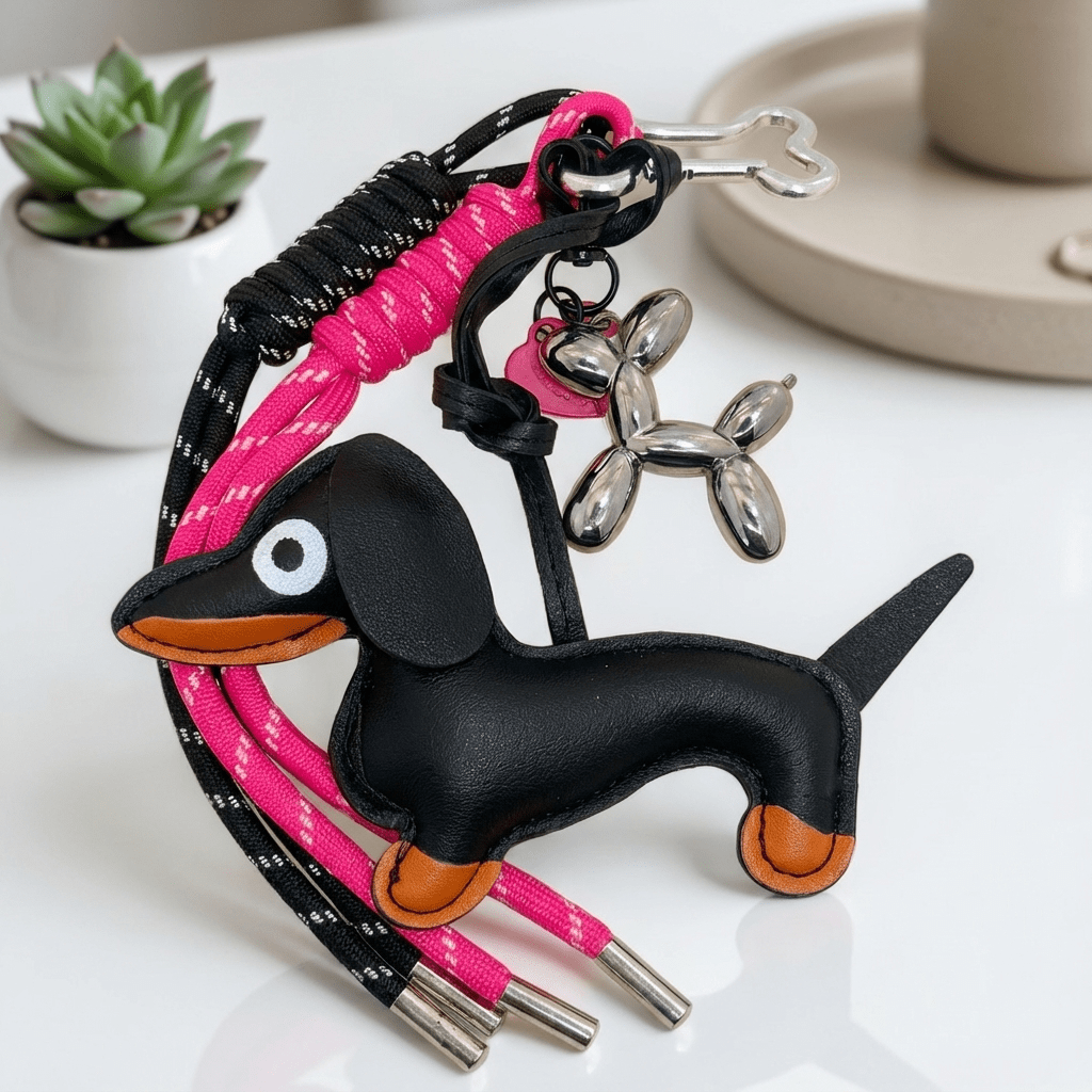🐾 Cute Dachshund Dog Keychain with Rope Tassels