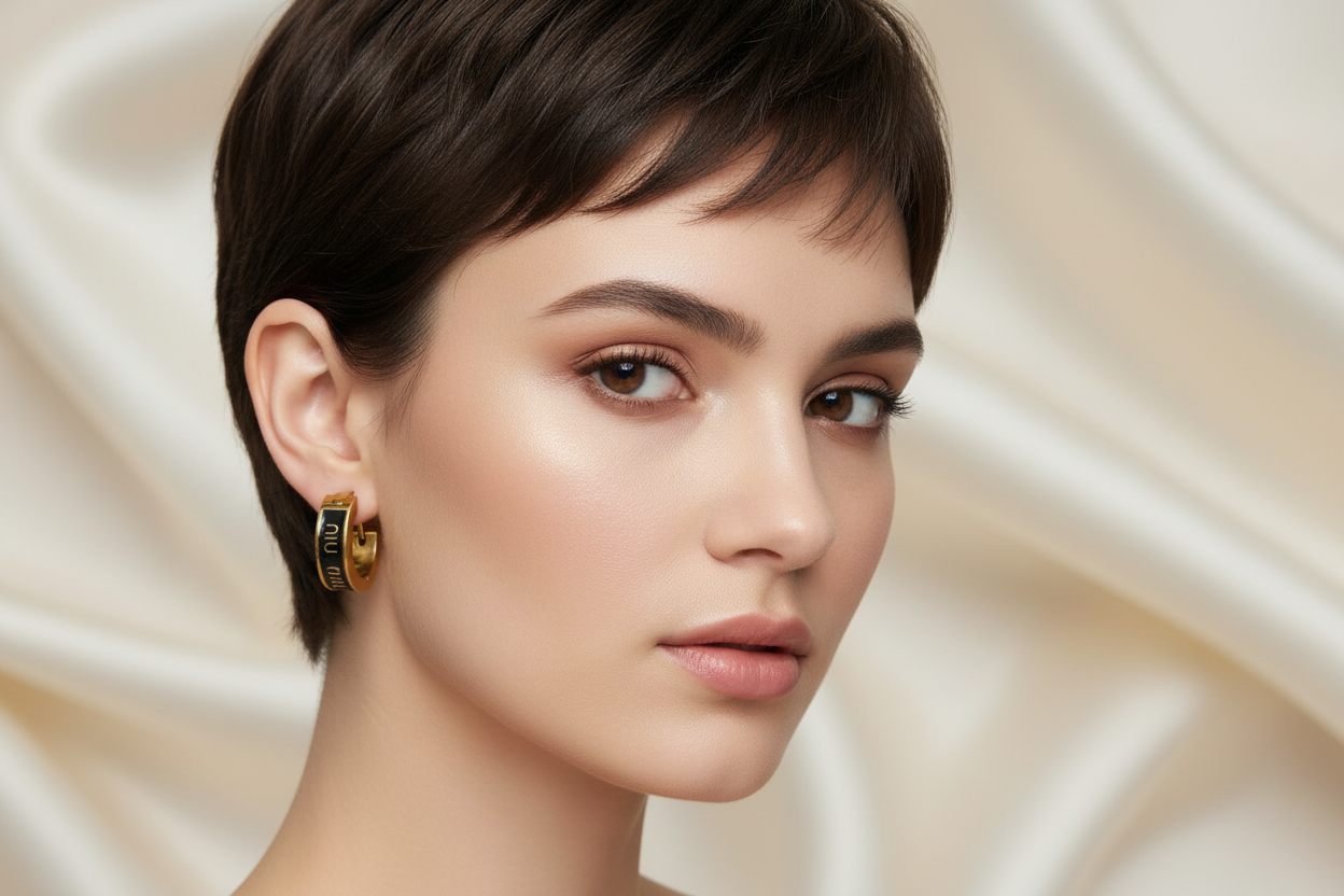 Gold Tone Designer-Inspired Hoop Earrings – Stylish Black Enamel Fashion Earrings