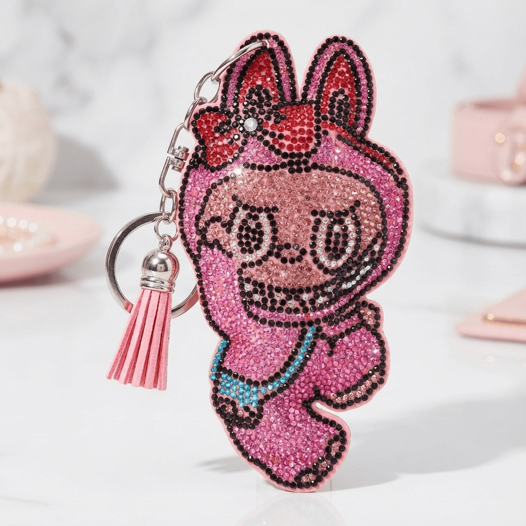 ✨ Large Rhinestone Bunny Character Keychain – Pink Sparkle Edition ✨