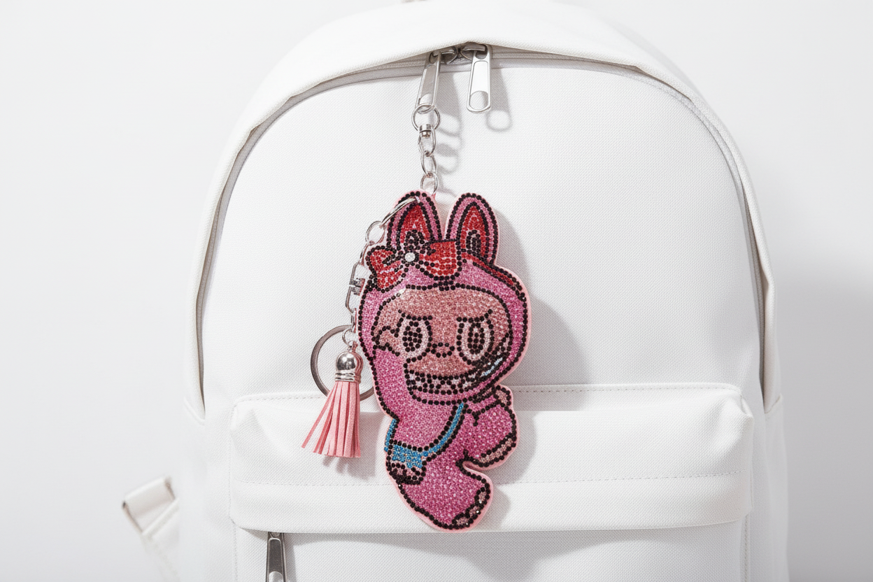✨ Large Rhinestone Bunny Character Keychain – Pink Sparkle Edition ✨