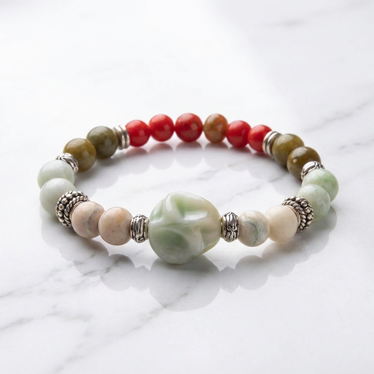 Boho Natural Stone Beaded Charm Bracelet