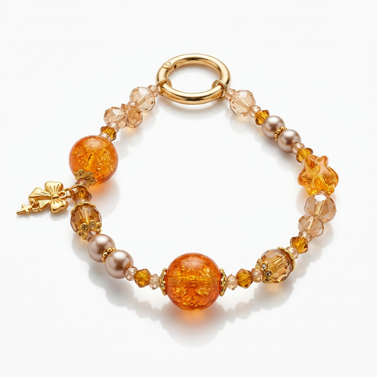 Golden Amber Beaded Bag Charm – Elegant Crystal & Pearl Accessory