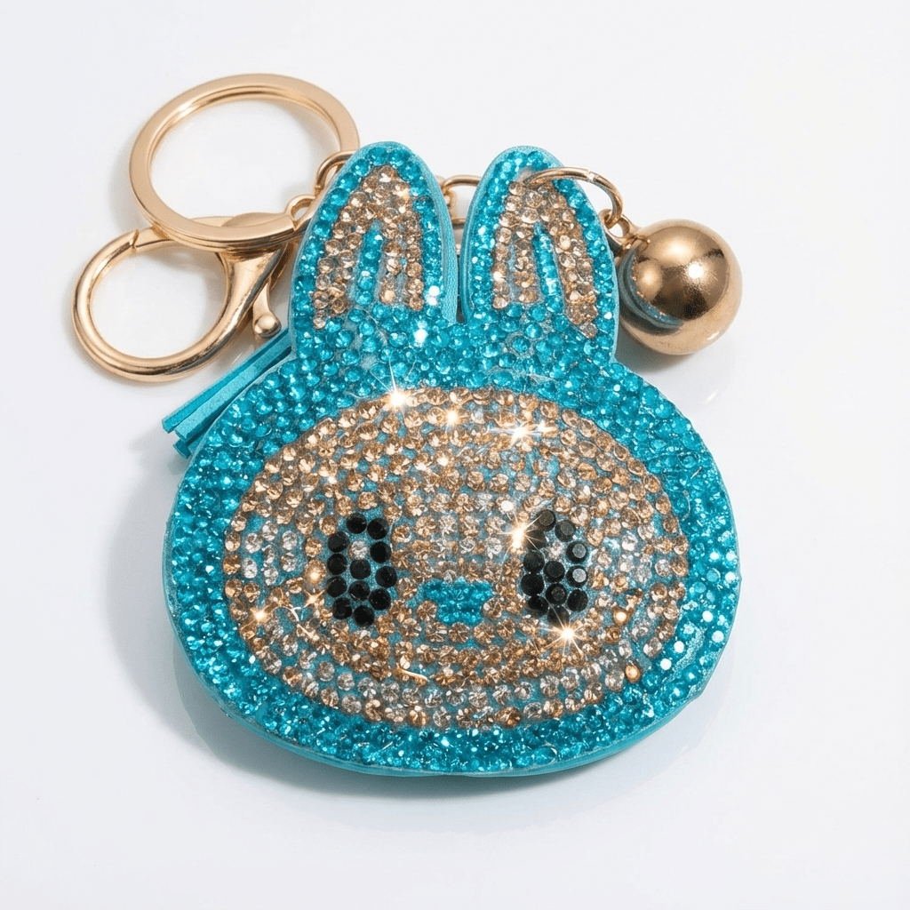 Blue Sparkling Bubu Rhinestone Bunny Keychain