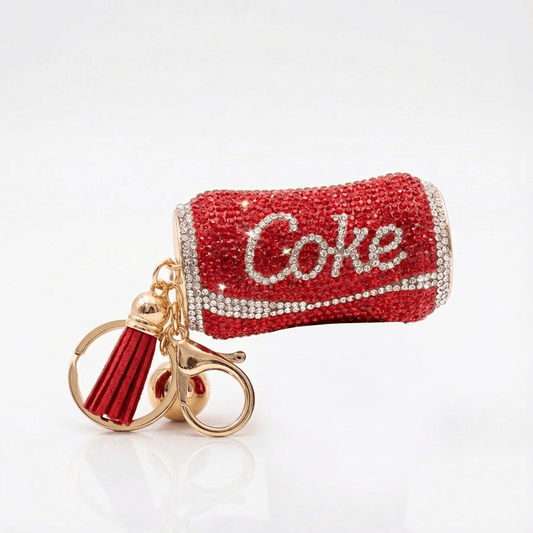 Sparkling Red Soda Can Rhinestone Keychain