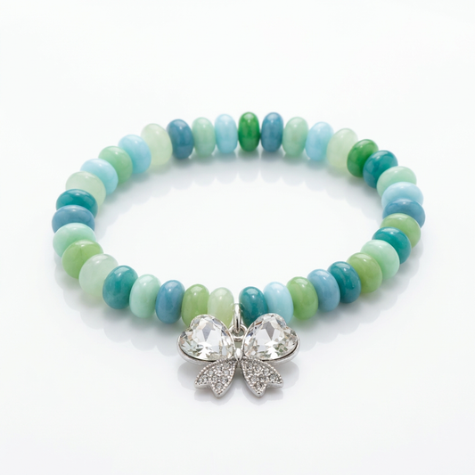 Ocean Breeze Butterfly Bracelet – Blue & Green Beaded Stretch Bracelet