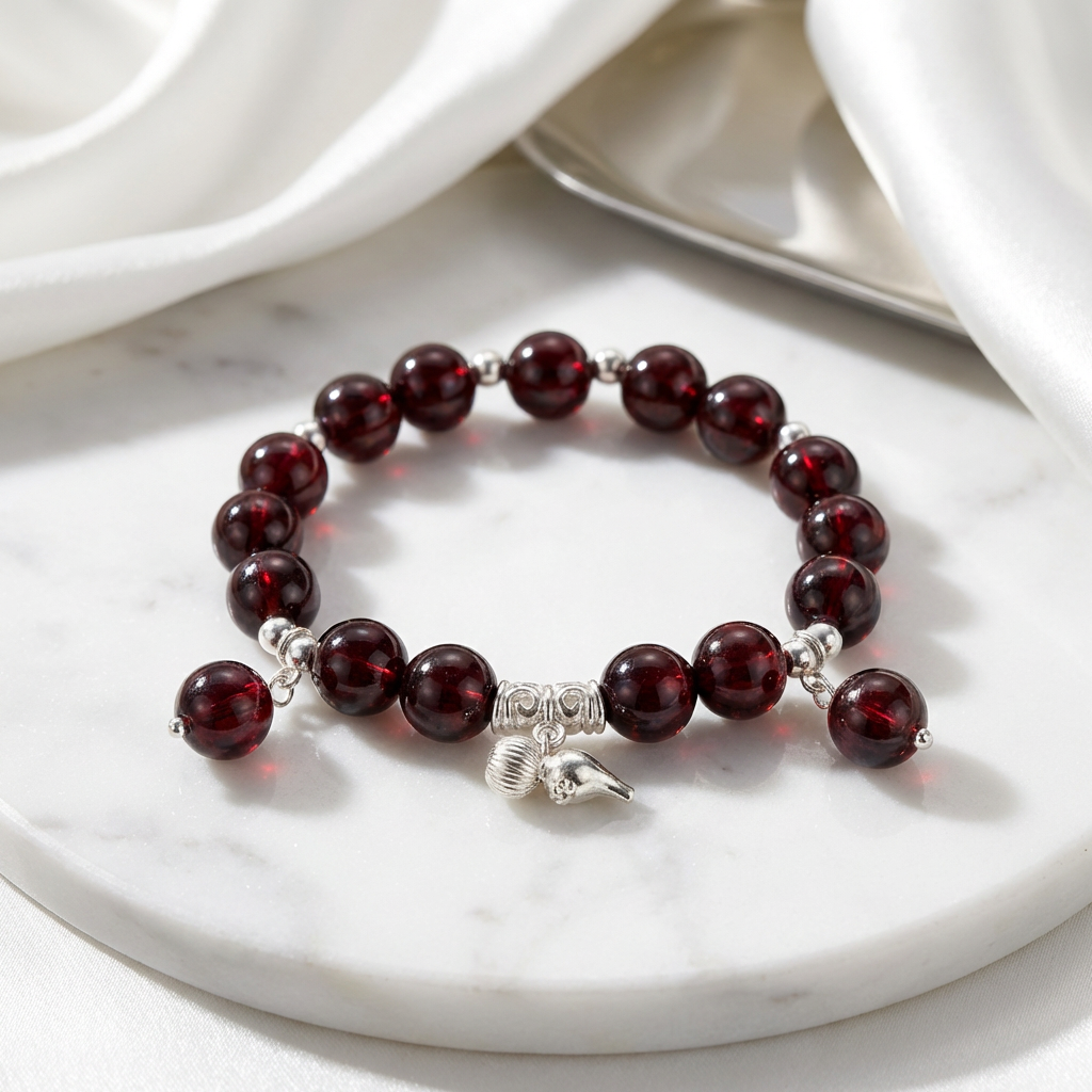 Ruby Red Charm Bracelet – Elegant Deep Red Beaded Stretch Bracelet