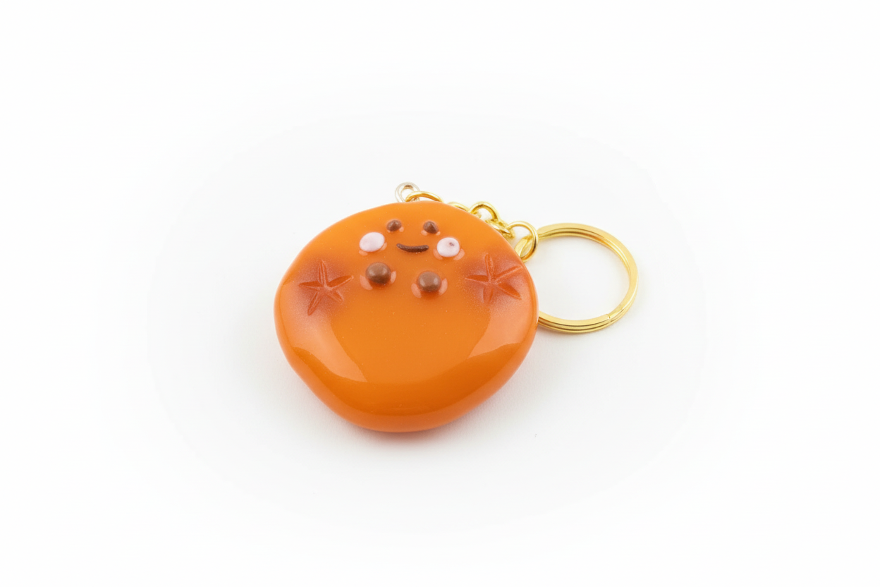 Orange Ocean Kawaii Charm – Handmade Polymer Clay Keychain