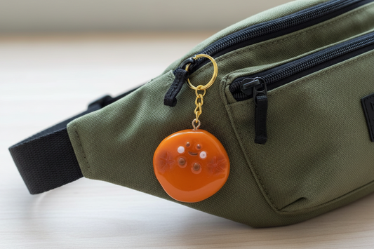 Orange Ocean Kawaii Charm – Handmade Polymer Clay Keychain