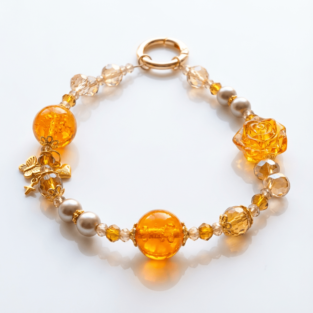 Golden Rose Beaded Charm Bracelet – Elegant Handmade Accessory